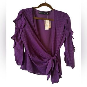 New York & Company Purple Polka Dot Wrap Blouse